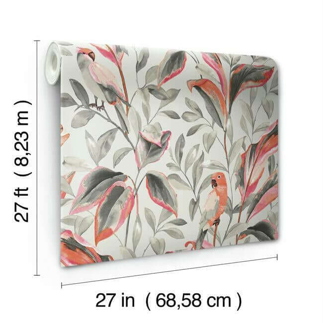 tropical-love-birds-wallpaper-grey-york-wallcoverings-tc2652 - York Wallcoverings Wallpaper