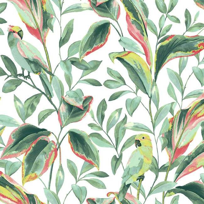 tropical-love-birds-wallpaper-whitecoral-york-wallcoverings-tc2653 - York Wallcoverings Wallpaper