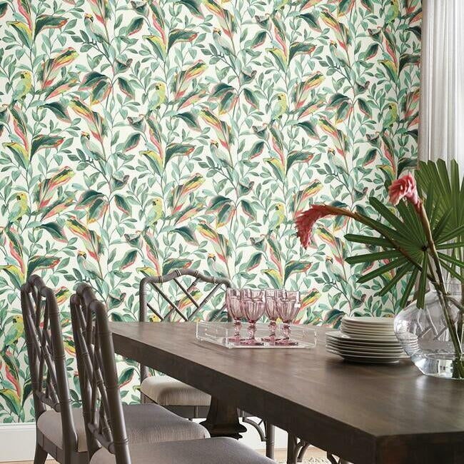 tropical-love-birds-wallpaper-whitecoral-york-wallcoverings-tc2653 - York Wallcoverings Wallpaper