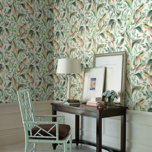 tropical-love-birds-wallpaper-whitecoral-york-wallcoverings-tc2653 - York Wallcoverings Wallpaper
