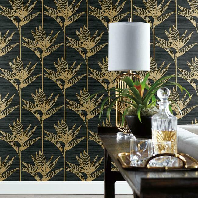 bird-of-paradise-wallpaper-blackgold-york-wallcoverings-tc2674 - York Wallcoverings Wallpaper