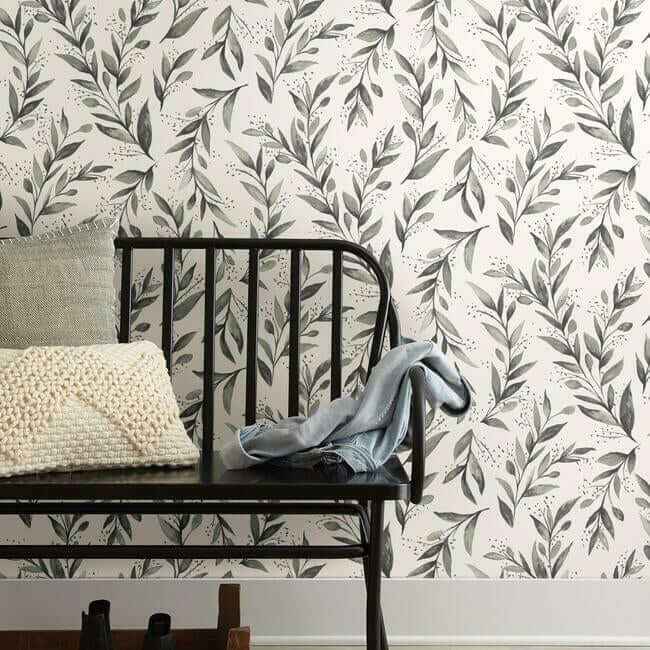 Magnolia Home Olive Branch Charcoal Peel & Stick Wallpaper - York Wallcoverings - PSW1003RL - York Wallcoverings Wallpaper