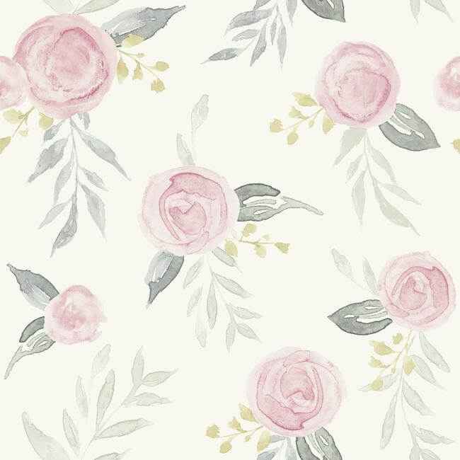 Magnolia Home Watercolor Roses Pink Peel & Stick Wallpaper - York Wallcoverings - PSW1010RL - York Wallcoverings Wallpaper