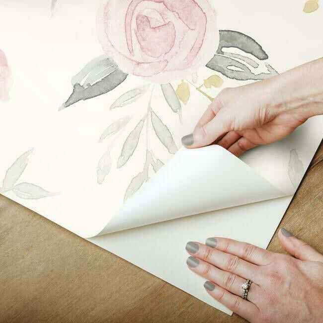 Magnolia Home Watercolor Roses Pink Peel & Stick Wallpaper - York Wallcoverings - PSW1010RL - York Wallcoverings Wallpaper