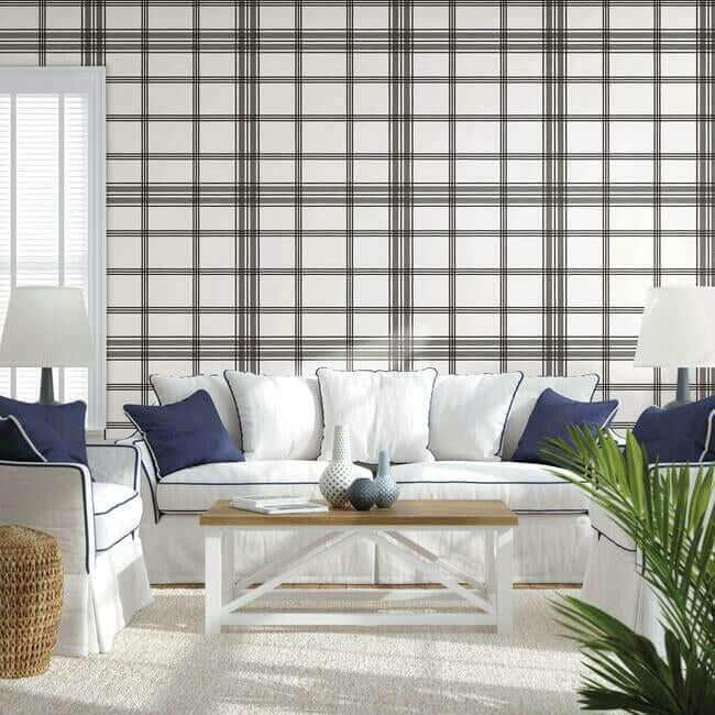 charter-plaid-black-wallpaper-york-wallcoverings-cv4464 - York Wallpaper Wallpaper