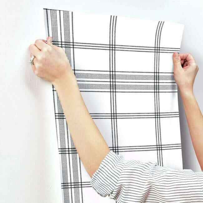 Charter Plaid Black Wallpaper - York Wallcoverings - CV4464 - York Wallcoverings Wallpaper