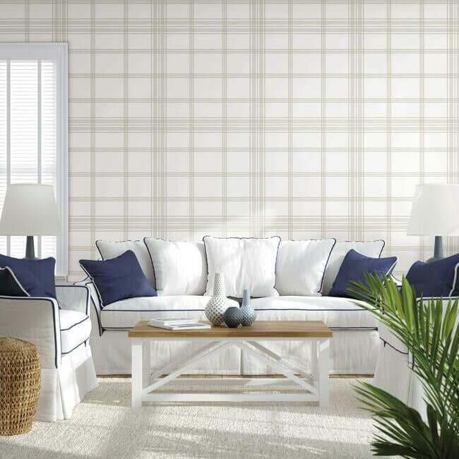 charter-plaid-off-white-wallpaper-york-wallcoverings-cv4466 - York Wallpaper Wallpaper