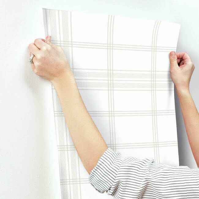 Charter Plaid Off White Wallpaper - York Wallcoverings - CV4466 - York Wallcoverings Wallpaper