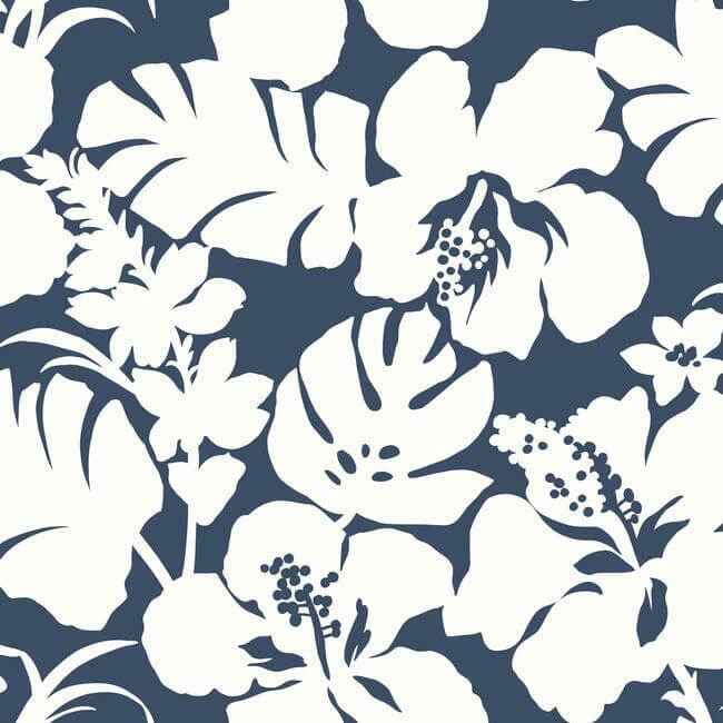 Hibiscus Arboretum Navy Wallpaper - York Wallcoverings - CV4441 - York Wallcoverings Wallpaper