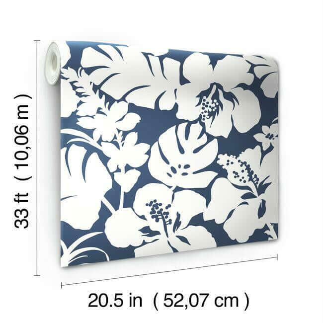 hibiscus-arboretum-navy-wallpaper-york-wallcoverings-cv4441 - York Wallcoverings Wallpaper