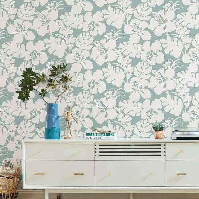 Hibiscus Arboretum Light Grey Wallpaper - York Wallcoverings - CV4439 - York Wallcoverings Wallpaper