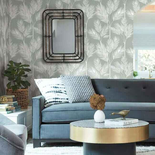 King Palm Silhouette Grey Wallpaper - York Wallcoverings - CV4412