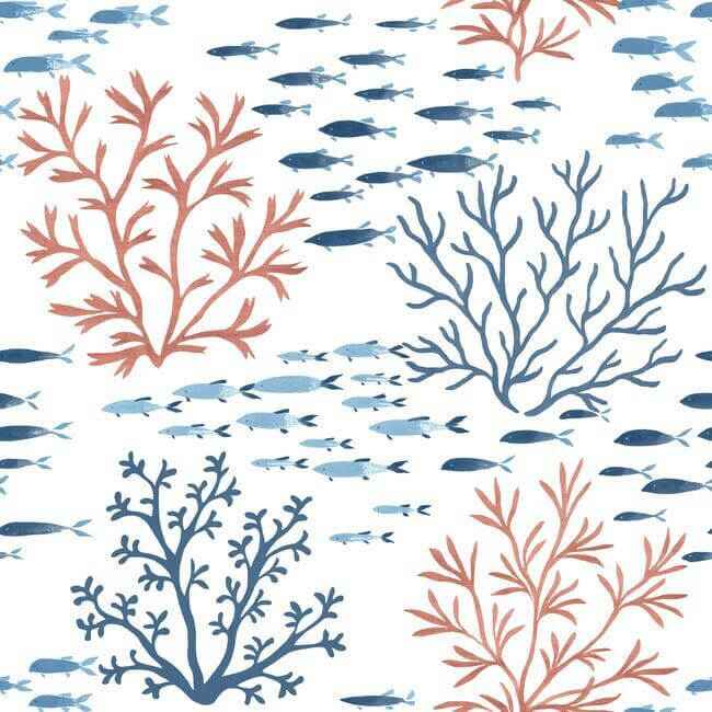 Marine Garden Wallpaper Coralnavy - York Wallcoverings - CV4405 - York Wallcoverings Wallpaper