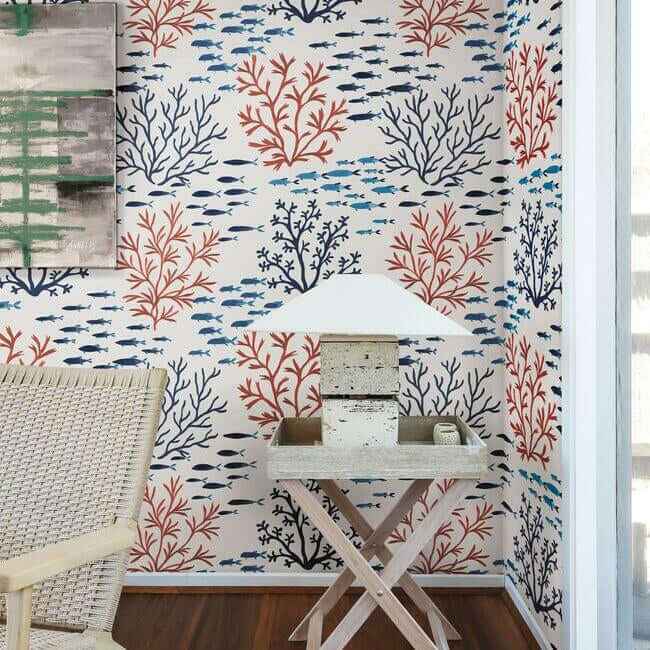 Marine Garden Wallpaper Coralnavy - York Wallcoverings - CV4405 - York Wallcoverings Wallpaper
