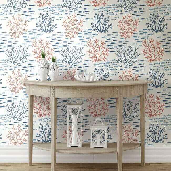 Marine Garden Wallpaper Coralnavy - York Wallcoverings - CV4405 - York Wallcoverings Wallpaper