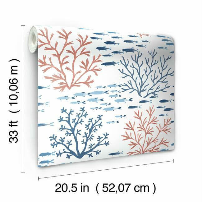 marine-garden-wallpaper-coralnavy-york-wallcoverings-cv4405 - York Wallcoverings Wallpaper