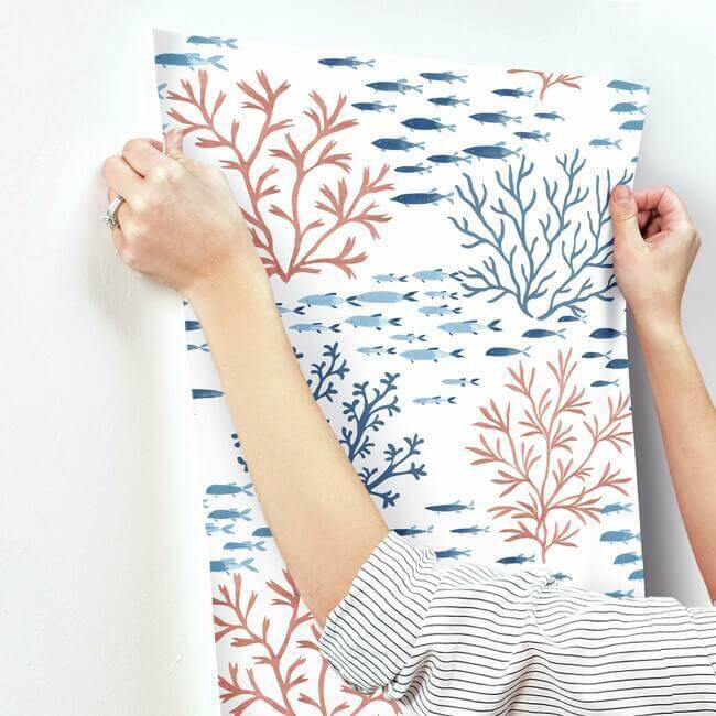 marine-garden-wallpaper-coralnavy-york-wallcoverings-cv4405 - York Wallcoverings Wallpaper