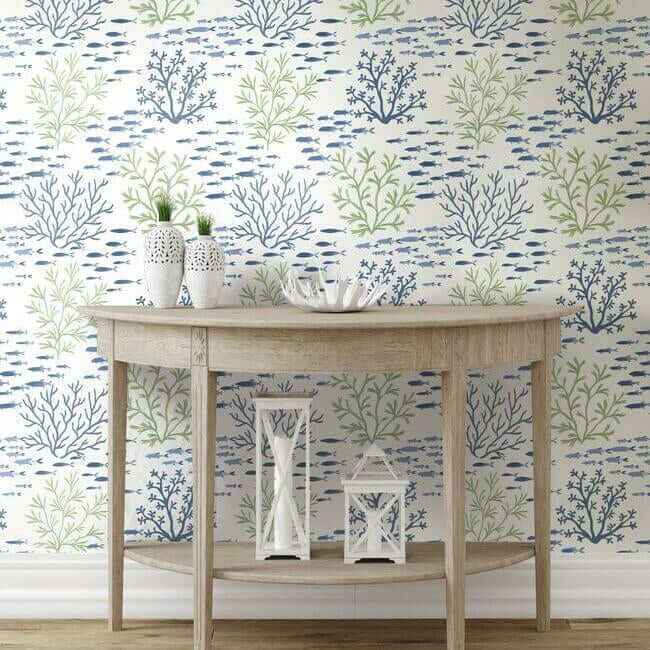 Marine Garden Green & Blue Wallpaper - York Wallcoverings - CV4404 - York Wallcoverings Wallpaper