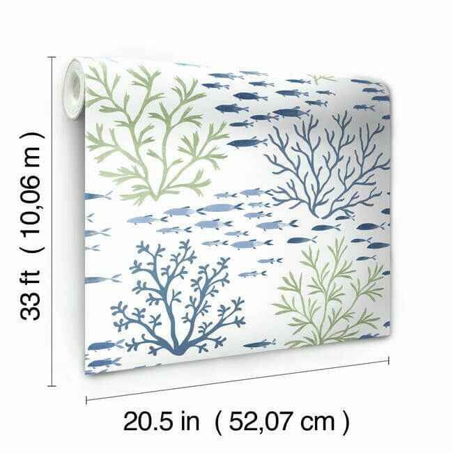 Marine Garden Green & Blue Wallpaper - York Wallcoverings - CV4404 - York Wallcoverings Wallpaper