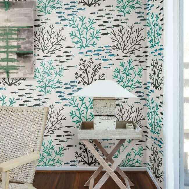 Marine Garden Blue & Brown Wallpaper - York Wallcoverings - CV4406 - York Wallcoverings Wallpaper