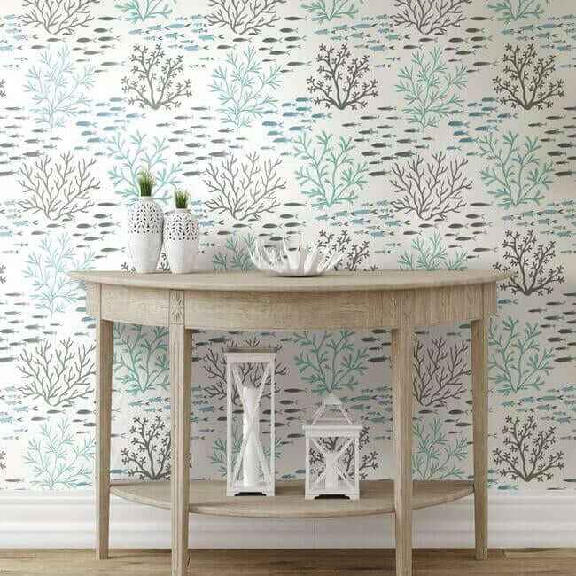 Marine Garden Blue & Brown Wallpaper - York Wallcoverings - CV4406 - York Wallcoverings Wallpaper