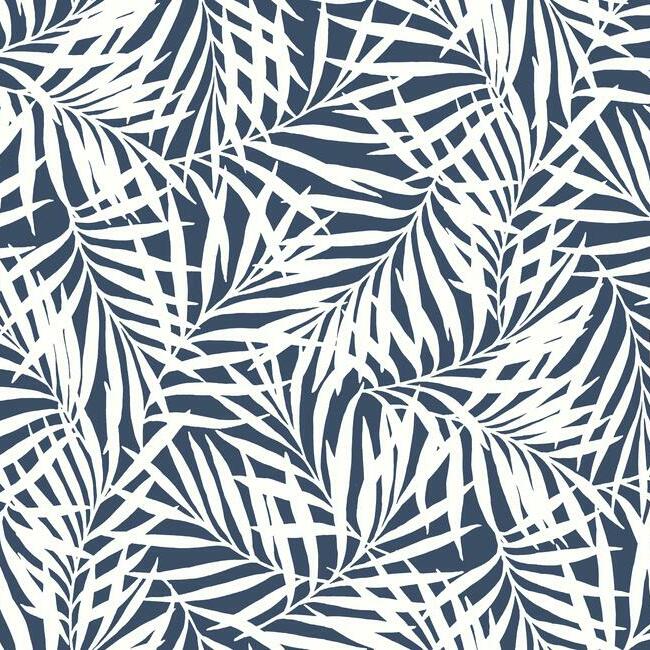 oahu-fronds-wallpaper-navywhite-york-wallcoverings-cv4432 - York Wallcoverings Wallpaper