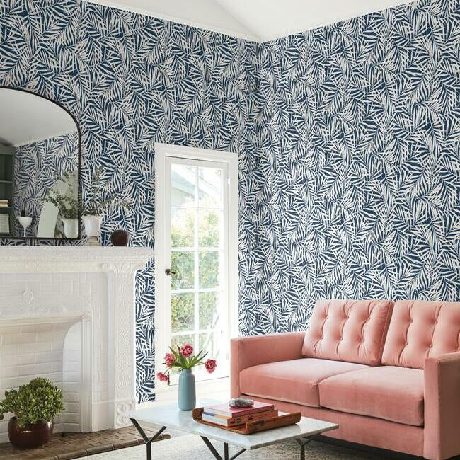 oahu-fronds-wallpaper-navywhite-york-wallcoverings-cv4432 - York Wallcoverings Wallpaper