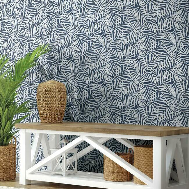 oahu-fronds-wallpaper-navywhite-york-wallcoverings-cv4432 - York Wallcoverings Wallpaper