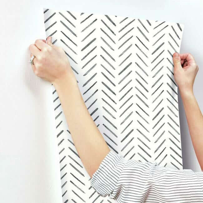 painted-herringbone-wallpaper-black-york-wallcoverings-cv4454 - York Wallcoverings Wallpaper