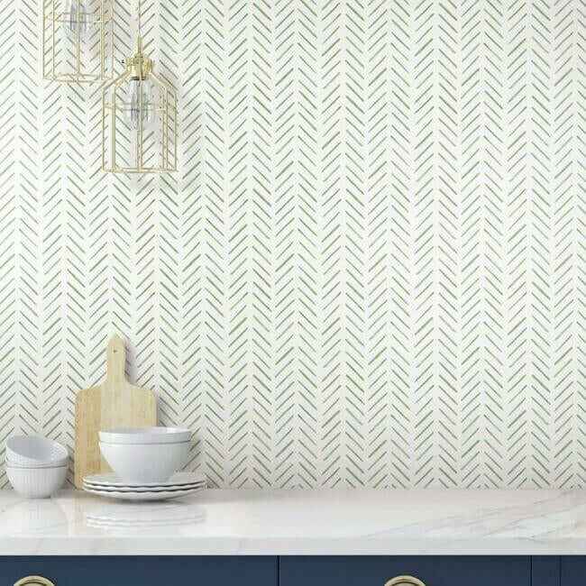 Painted Herringbone Green Wallpaper - York Wallcoverings - CV4452 - York Wallcoverings Wallpaper