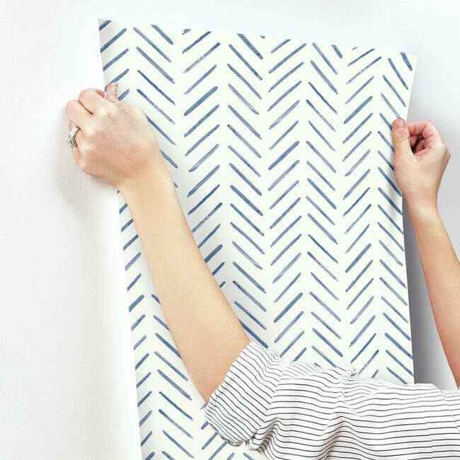 Painted Herringbone Navy Wallpaper - York Wallcoverings - CV4455 - York Wallcoverings Wallpaper