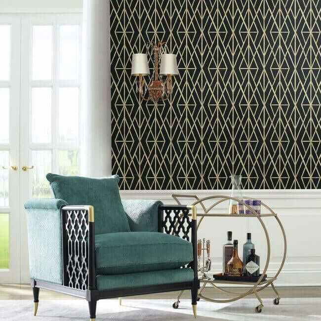 Riviera Bamboo Trellis Black Wallpaper - York Wallcoverings - CV4448 - York Wallcoverings Wallpaper