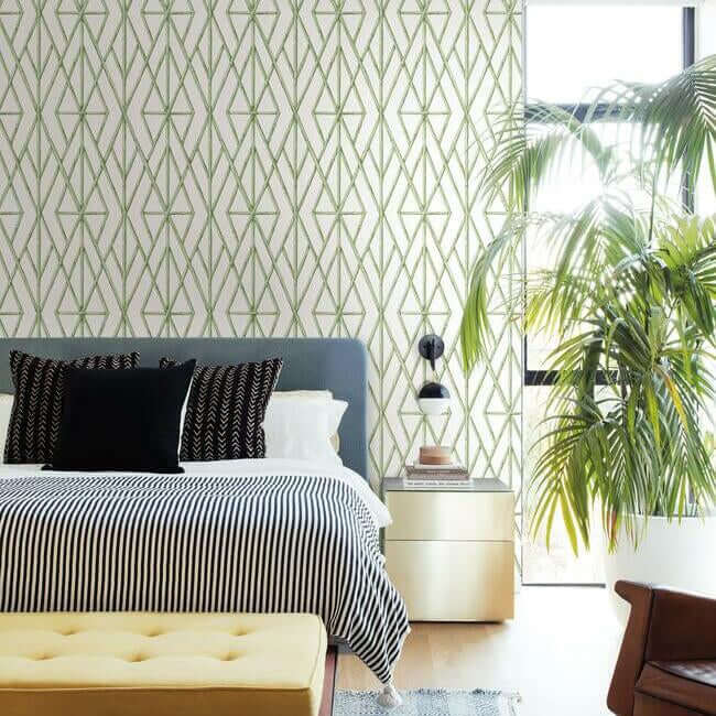riviera-bamboo-trellis-wallpaper-fern-york-wallcoverings-cv4451 - York Wallcoverings Wallpaper