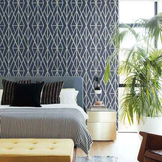Riviera Bamboo Trellis Navy Wallpaper - York Wallcoverings - CV4449 - York Wallcoverings Wallpaper