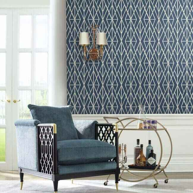 Riviera Bamboo Trellis Navy Wallpaper - York Wallcoverings - CV4449 - York Wallcoverings Wallpaper