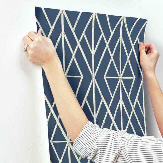 Riviera Bamboo Trellis Navy Wallpaper - York Wallcoverings - CV4449 - York Wallcoverings Wallpaper
