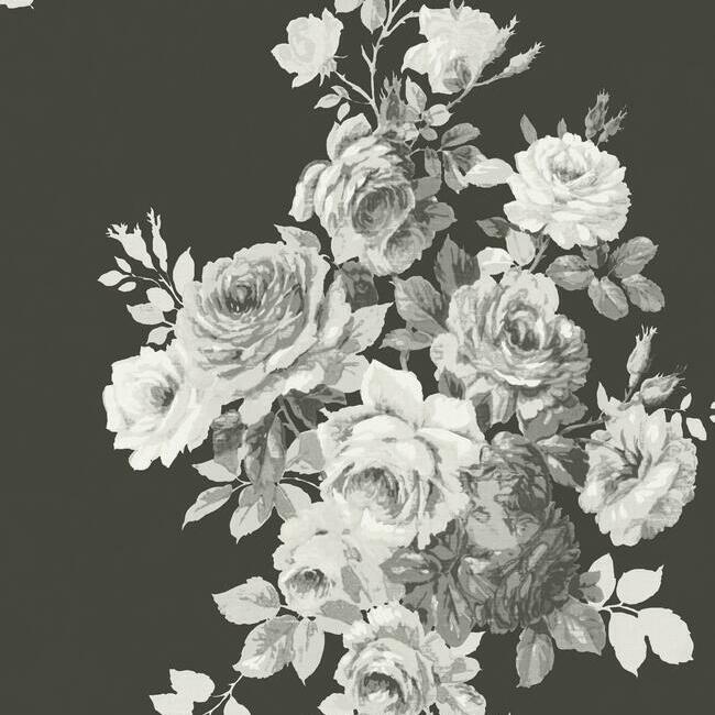 tea-rose-premium-peel-stick-wallpaper-blackwhite-on-black-york-wallcoverings-psw1156rl - York Wallcoverings Wallpaper