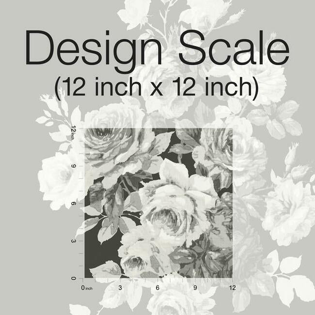 tea-rose-premium-peel-stick-wallpaper-blackwhite-on-black-york-wallcoverings-psw1156rl - York Wallcoverings Wallpaper