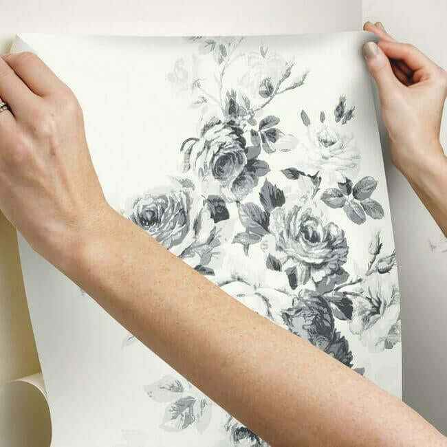 Magnolia Home Tea Rose White & Black Peel & Stick Wallpaper - York Wallcoverings - PSW1157RL - York Wallcoverings Wallpaper