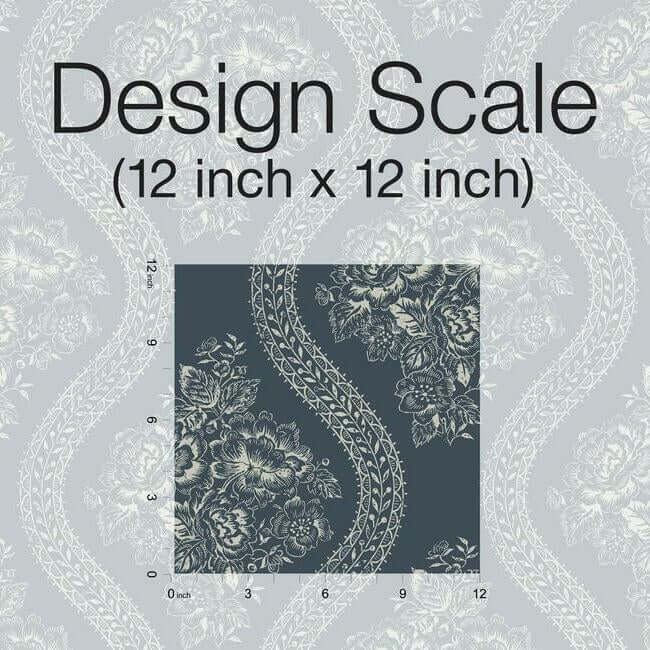 coverlet-floral-premium-peel-stick-wallpaper-taupe-on-navy-york-wallcoverings-psw1178rl - York Wallcoverings Wallpaper