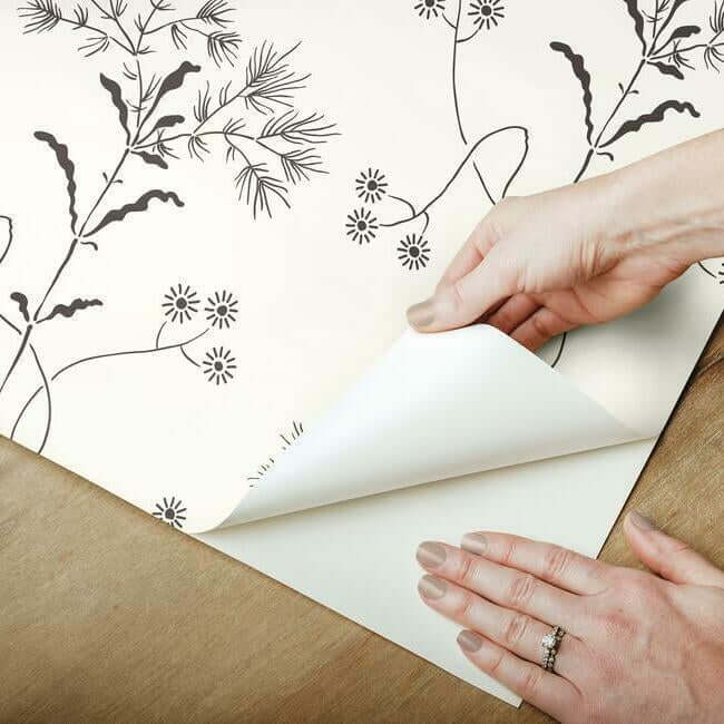 wildflower-premium-peel-stick-wallpaper-black-on-white-york-wallcoverings-psw1153rl - York Wallcoverings Wallpaper