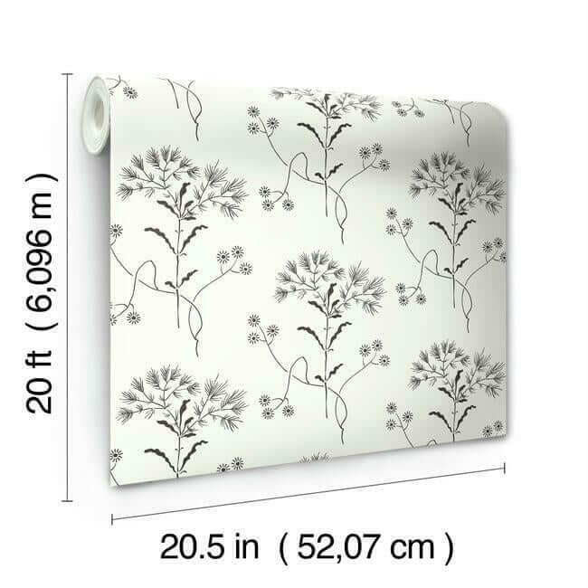 wildflower-premium-peel-stick-wallpaper-black-on-white-york-wallcoverings-psw1153rl - York Wallcoverings Wallpaper