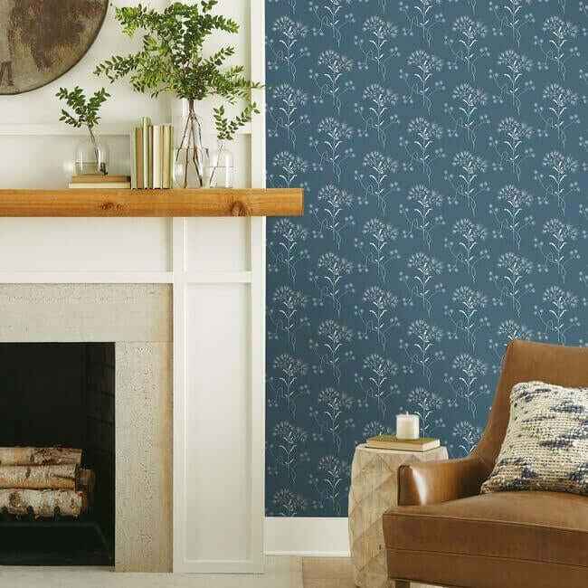 Magnolia Home Wildflower White & Blue Peel & Stick Wallpaper - York Wallcoverings - PSW1154RL - York Wallcoverings Wallpaper