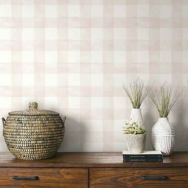 Magnolia Home Watercolor Check Pink Peel & Stick Wallpaper - York Wallcoverings - PSW1170RL - York Wallcoverings Wallpaper
