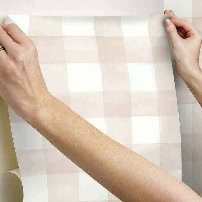 Magnolia Home Watercolor Check Pink Peel & Stick Wallpaper - York Wallcoverings - PSW1170RL - York Wallcoverings Wallpaper