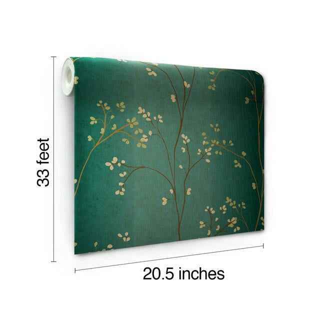 Vertical Blossoms Teal Metallic Wallpaper - York Wallcoverings - BR6224 - York Wallcoverings Wallpaper
