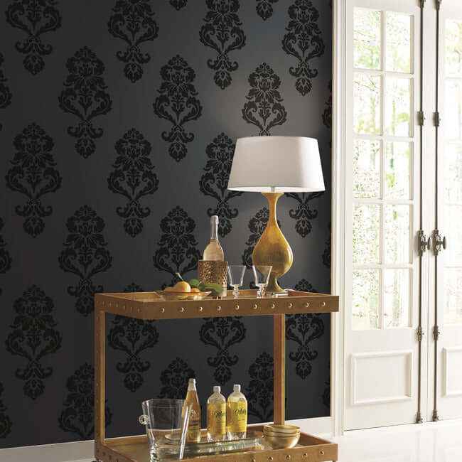 Graphic Damask Black Wallpaper - York Wallcoverings - BL0397