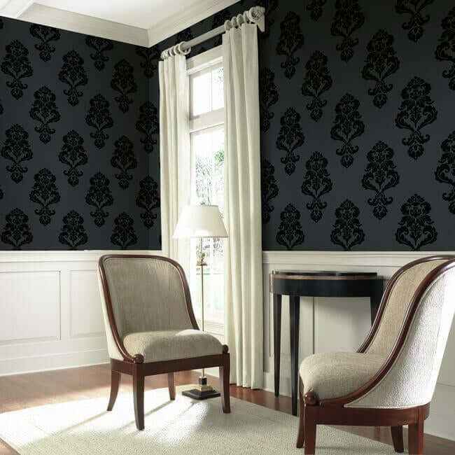 Graphic Damask Black Wallpaper - York Wallcoverings - BL0397 - York Wallcoverings Wallpaper
