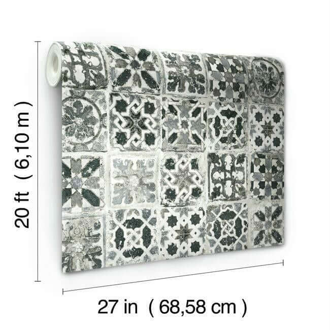 encaustic-tile-black-peel-stick-wallpaper-york-wallcoverings-psw1303rl - York Wallcoverings Wallpaper