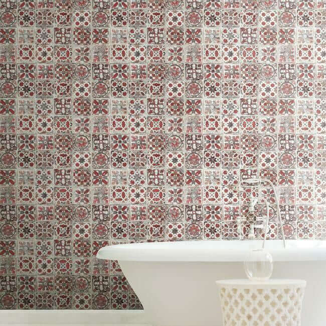 encaustic-tile-red-peel-stick-wallpaper-york-wallcoverings-psw1300rl - York Wallcoverings Wallpaper